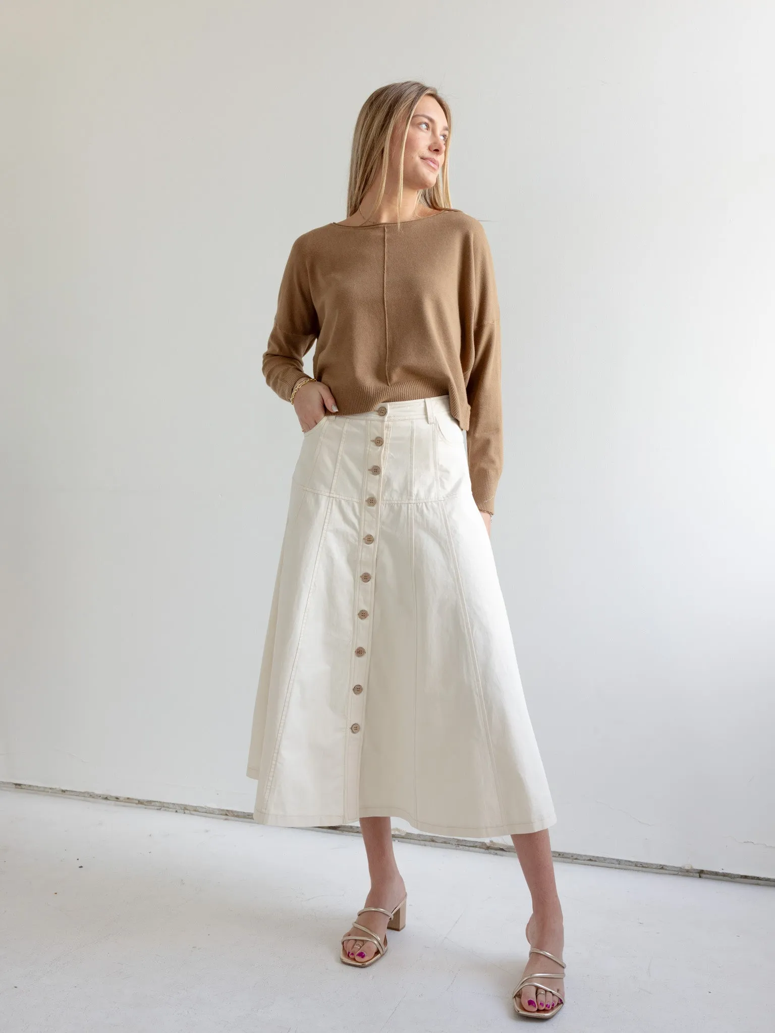 Taupe Midi Skirt creative spark