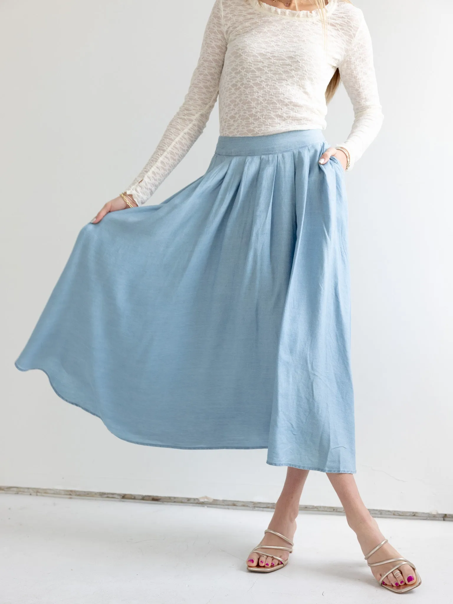 Tess Chambray Midi Skirt trendy item