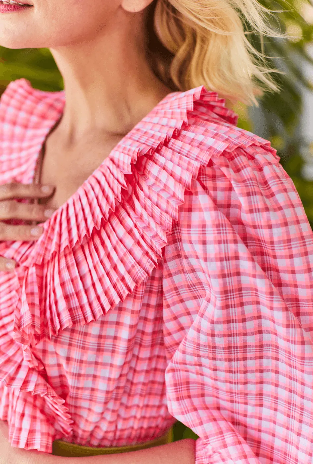The Blanche Dress - Pink Seersucker calm glow