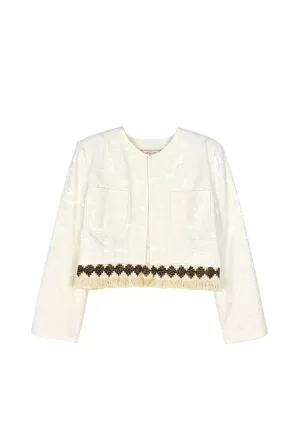 The Fringed Bolero Blazer - Ivory Damask steady style