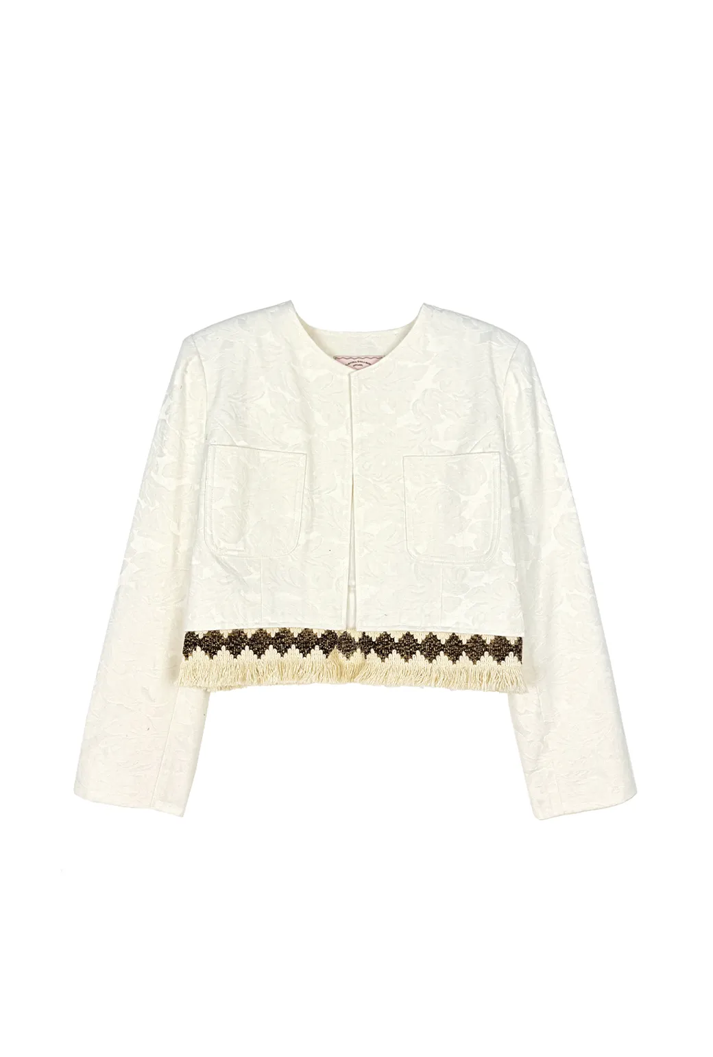 The Fringed Bolero Blazer - Ivory Damask steady style