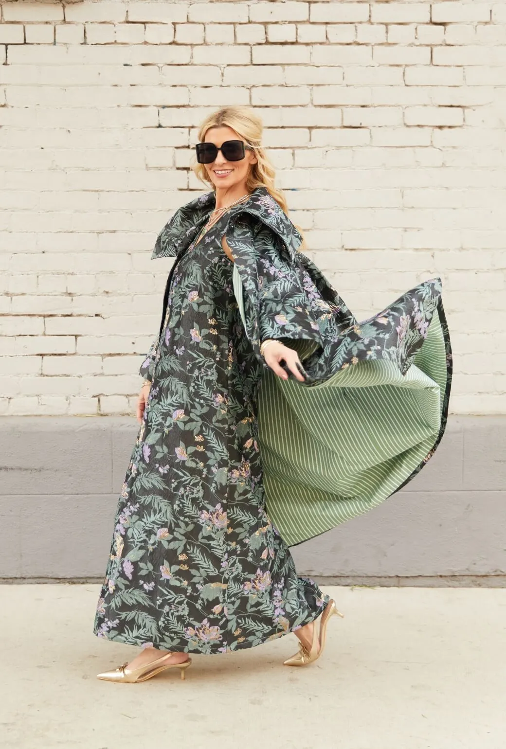 The Grace Coat - Sage & Lilac Brocade sleek mood