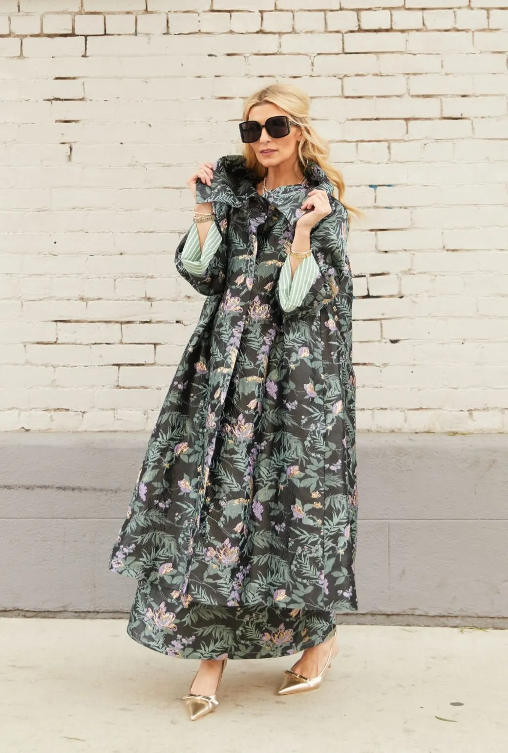 The Grace Coat - Sage & Lilac Brocade soft control