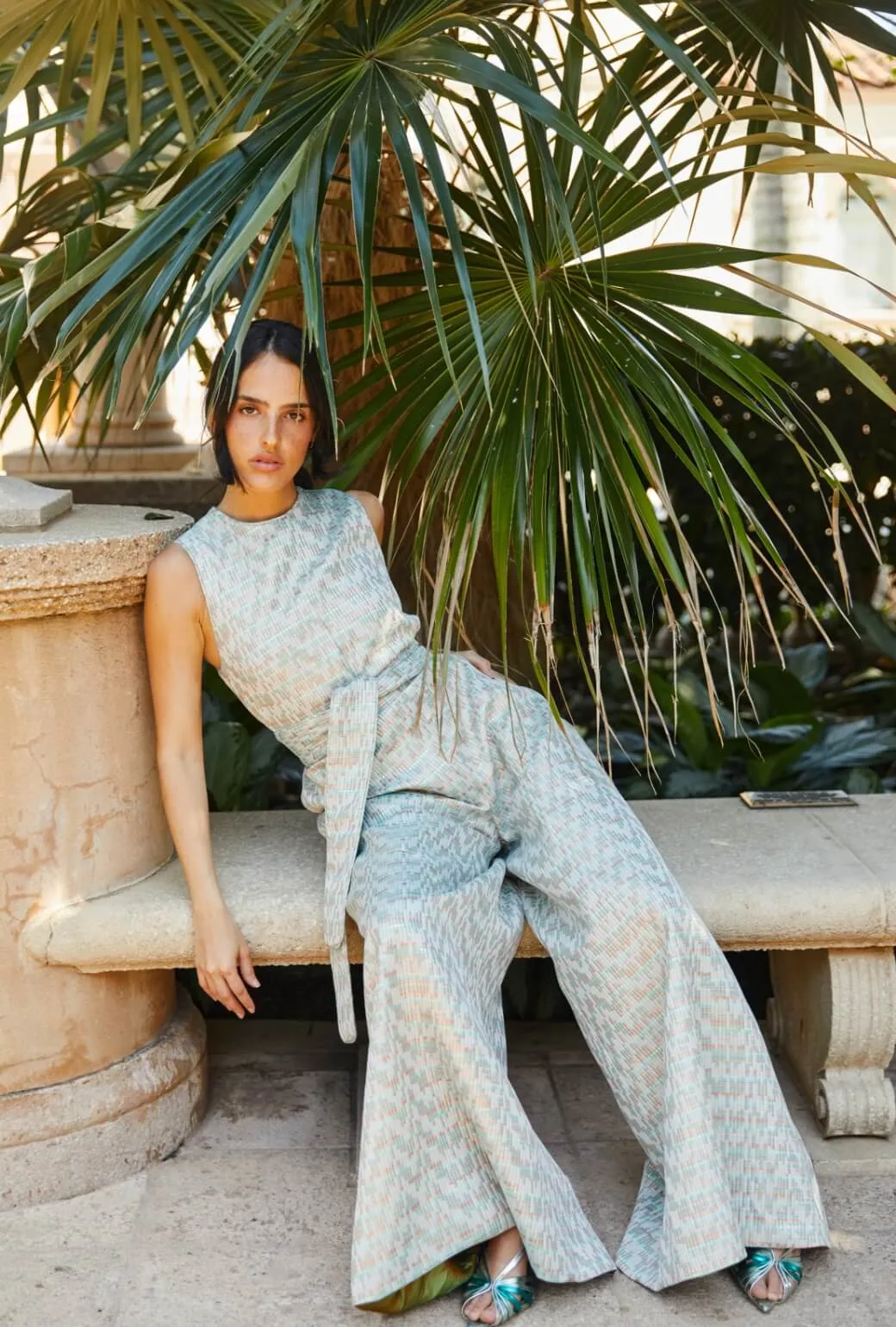 The Royale Jumpsuit - Aqua Channels Brocade trend fit