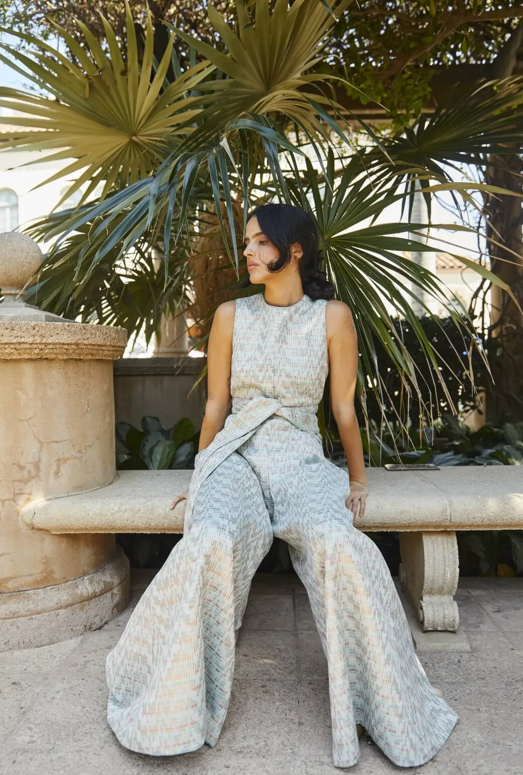 The Royale Jumpsuit - Aqua Channels Brocade lighthearted tone