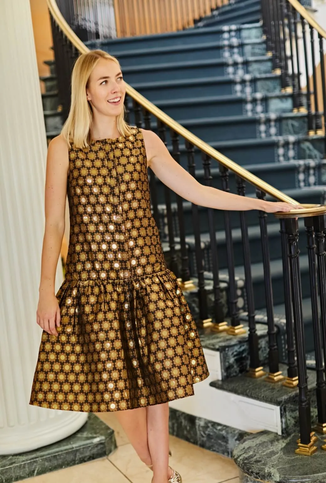 The Sophia Dress - Chocolate Daisy Brocade garden vibe