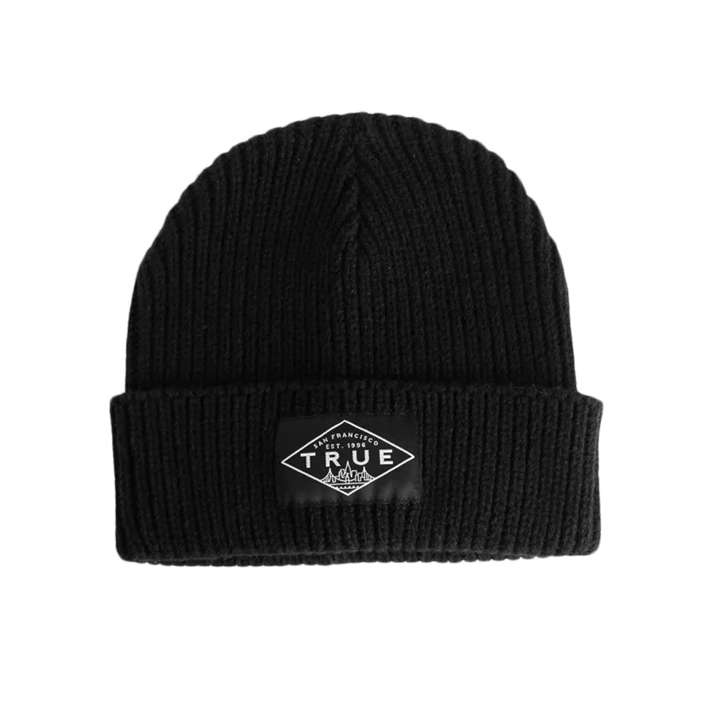 True Established Waffle Beanie Black laid-back edge