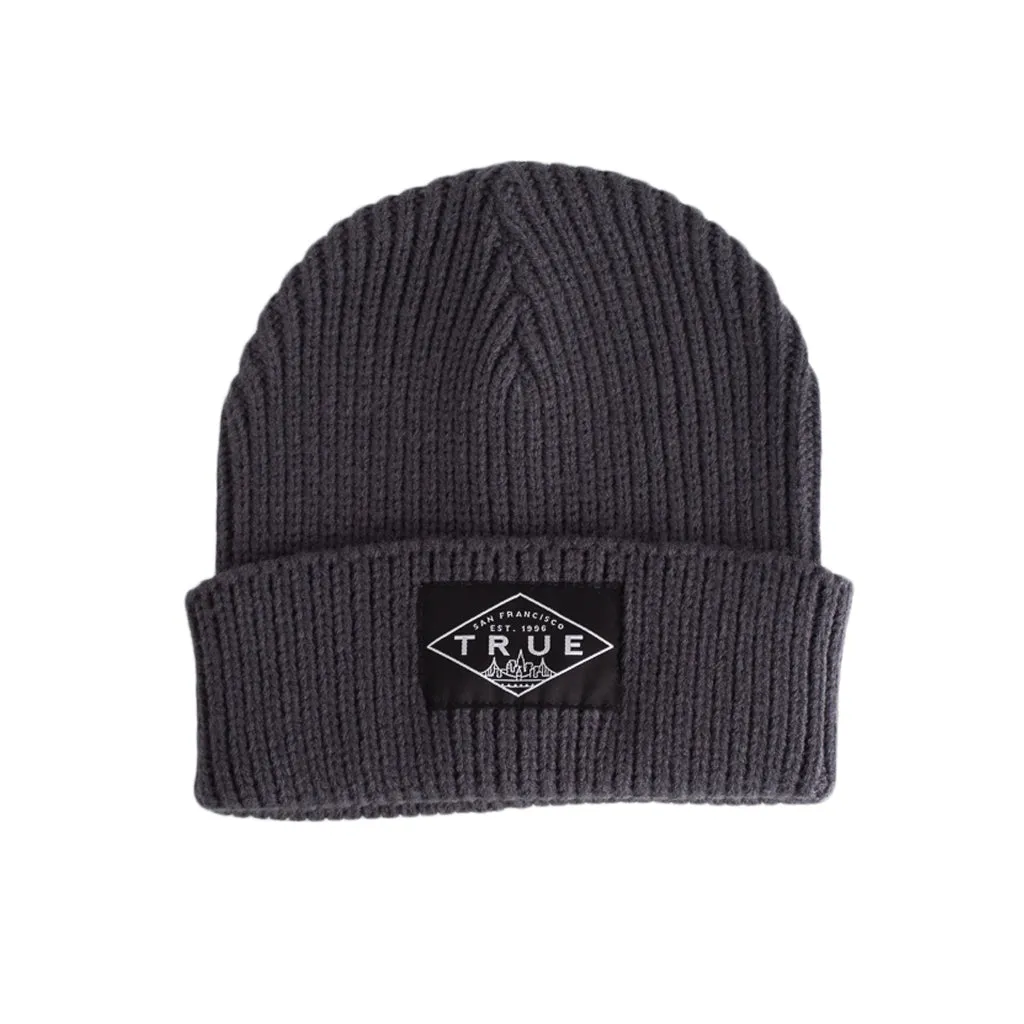 True Established Waffle Beanie Charcoal subtle flair