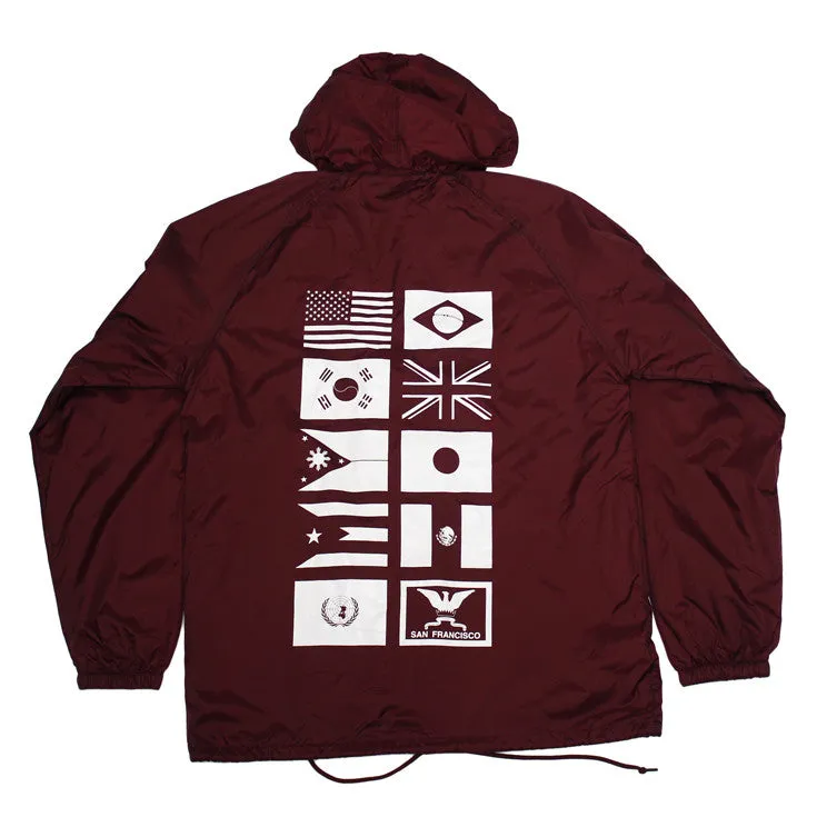 True Mens Nations Hooded Coaches Jacket Burgundy cool layer