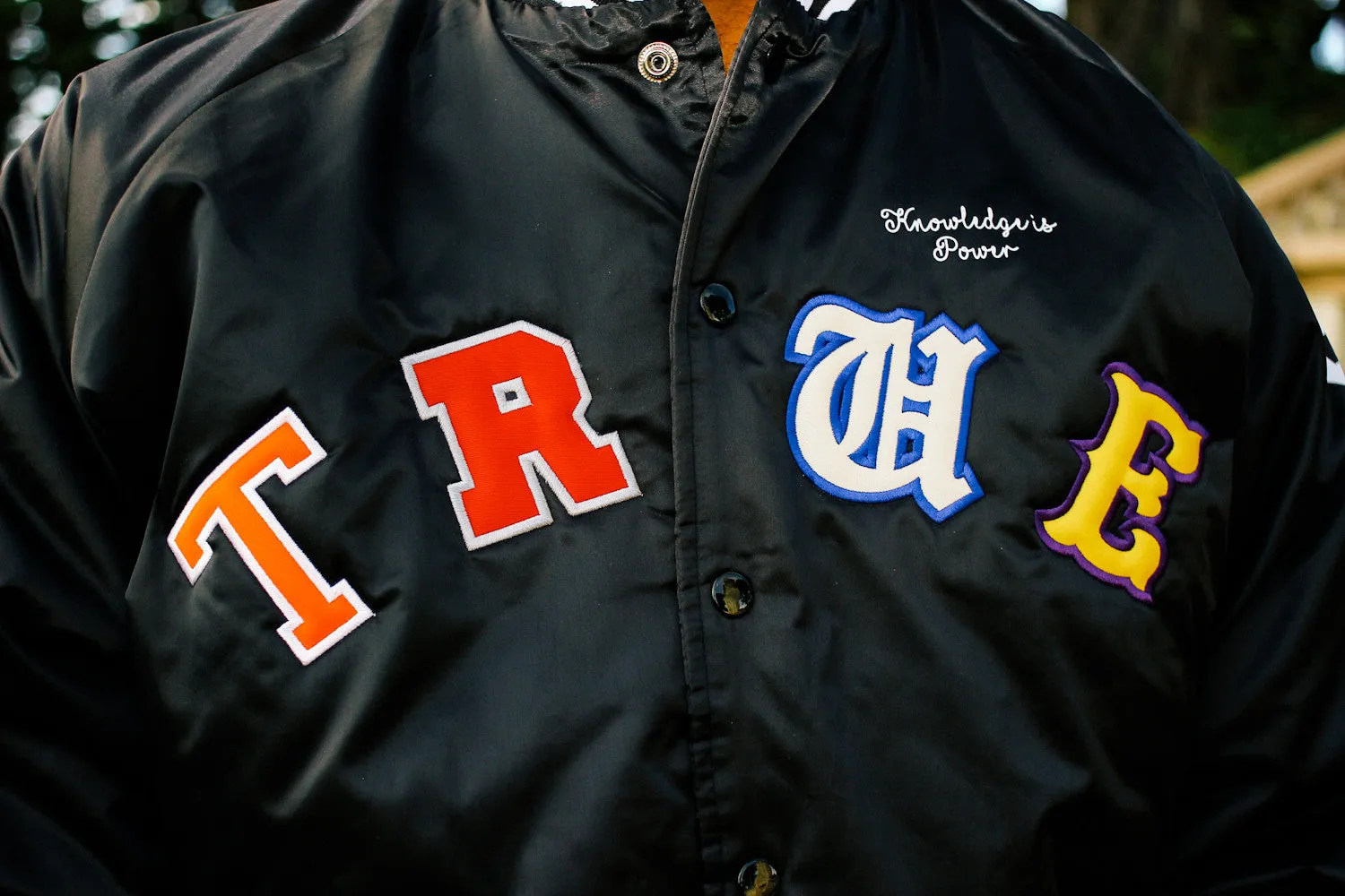 True Mens School Daze Satin Jacket Black/Multi outdoor vibe