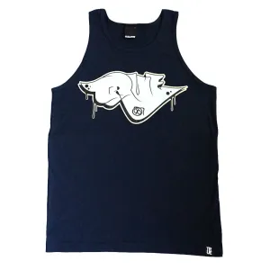 True Mens Throwie Tank Top Navy fit zone