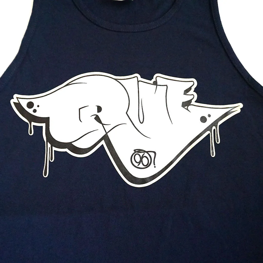 True Mens Throwie Tank Top Navy bare look