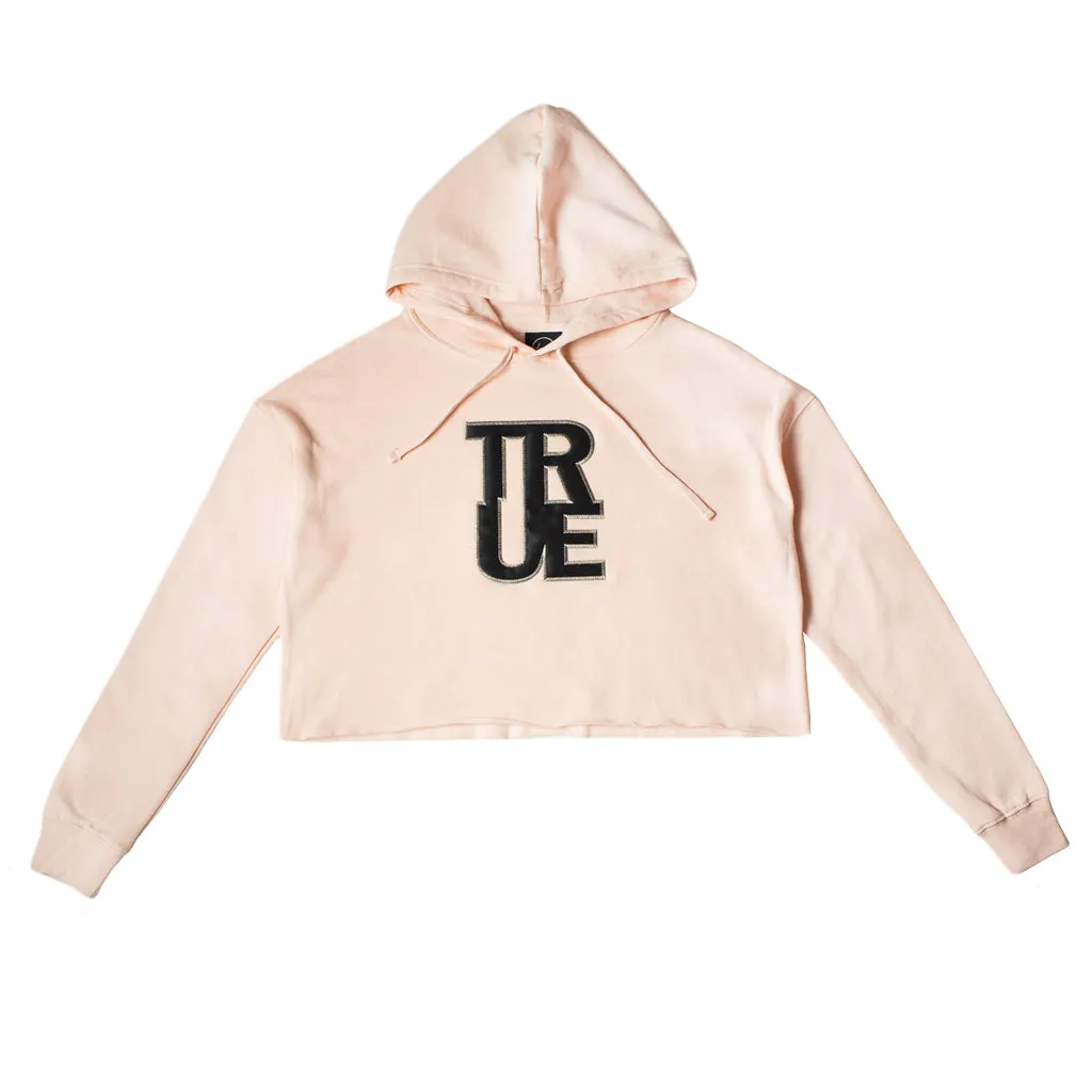 True Women's Logo Cropped Hoodie Blush/Black Heat line