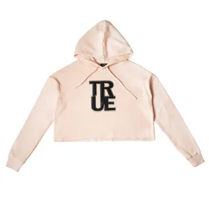 True Women's Logo Cropped Hoodie Blush/Black Heat line