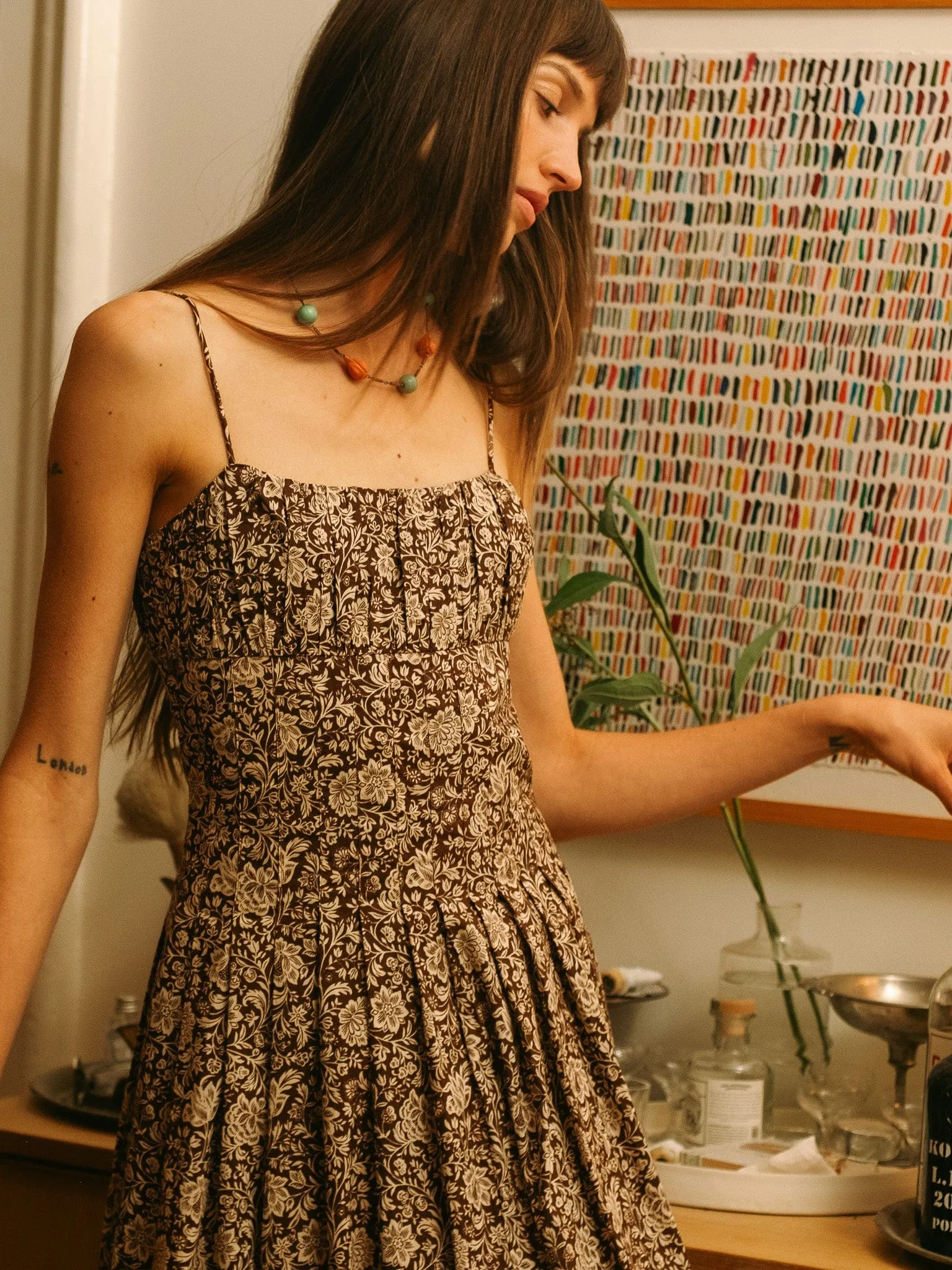 Tully Dress in Cocoa Floral evening glam