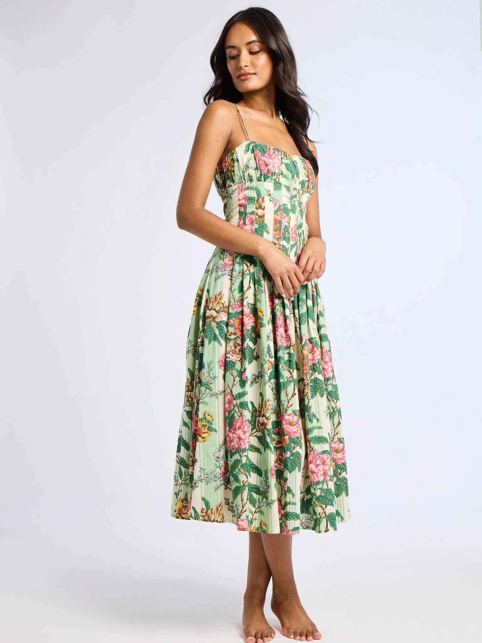 Tully Dress in Garden Stripe polished feel