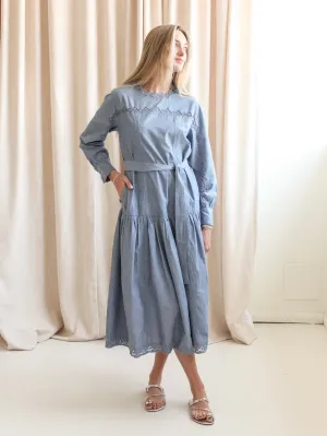 Ulla Johnson Brin Drop Waist Long Sleeve Dress - Chambray weekend feel