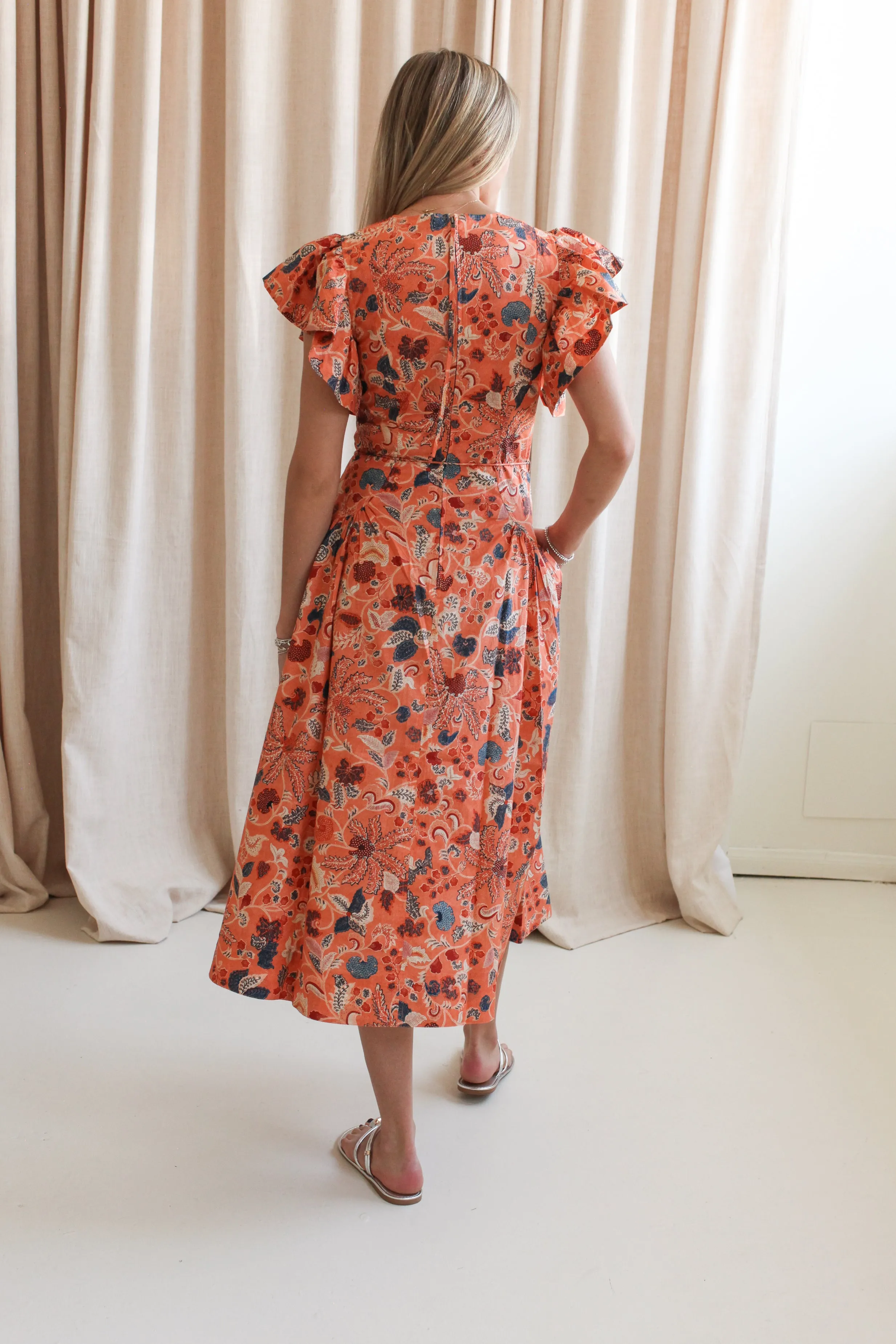 Ulla Johnson Darya Drop Waist Midi Dress - Coral Peony soft edge