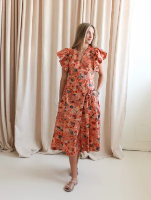 Ulla Johnson Darya Drop Waist Midi Dress - Coral Peony brunch date
