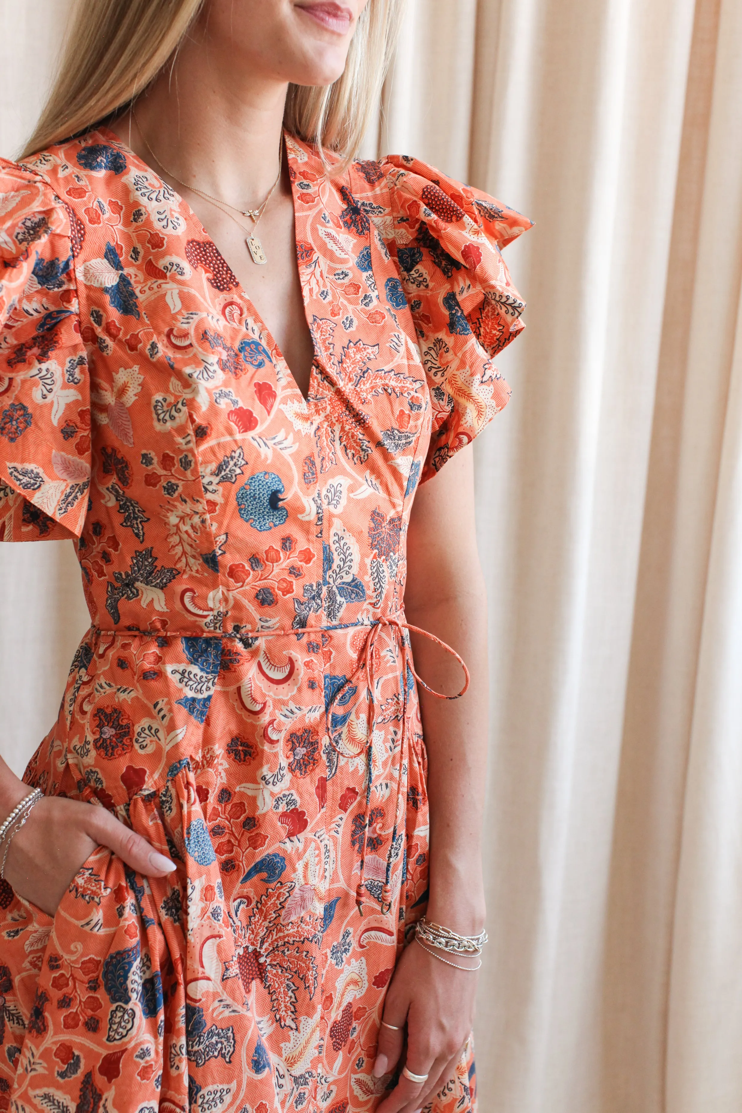 Ulla Johnson Darya Drop Waist Midi Dress - Coral Peony picnic day