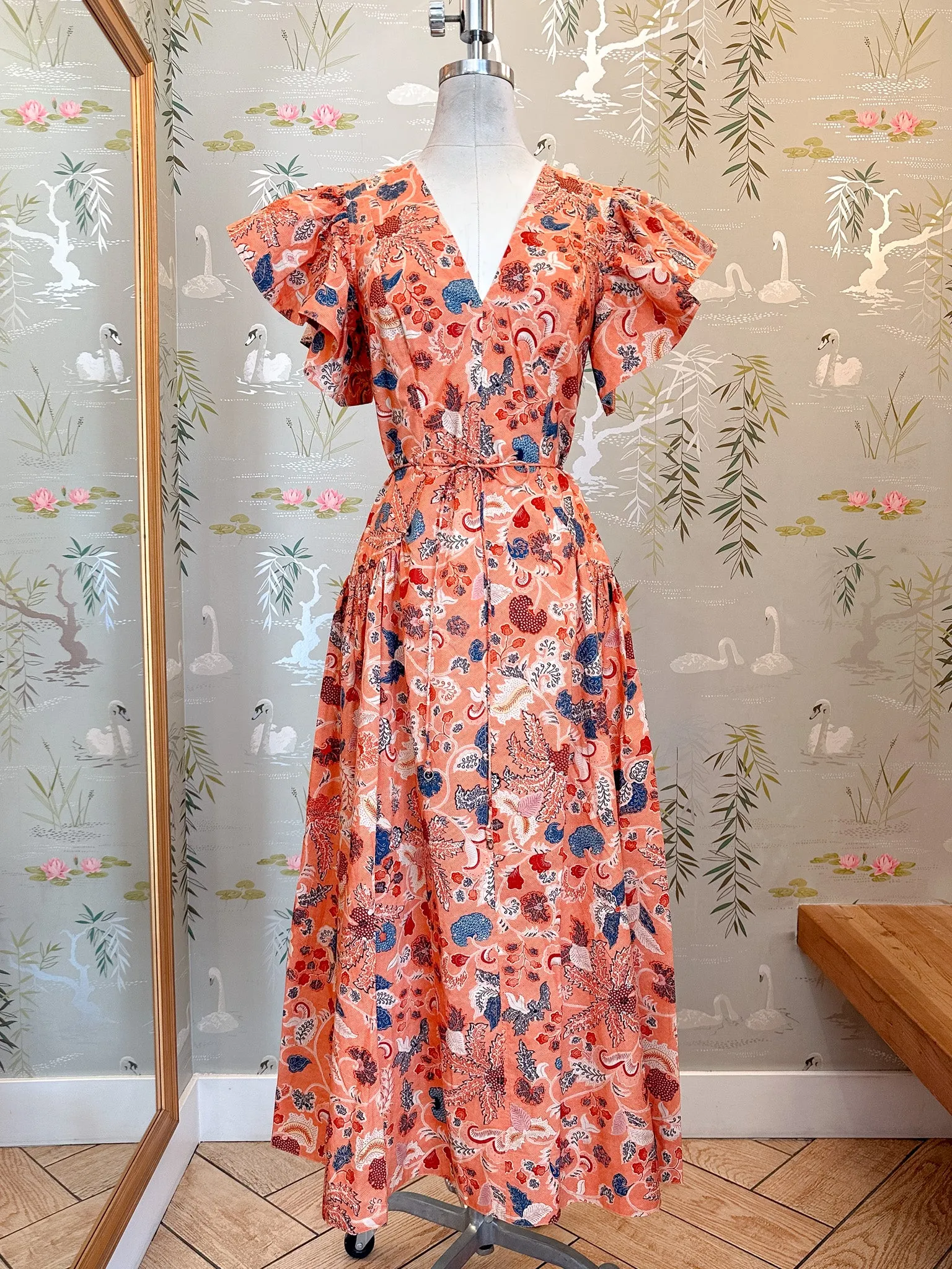 Ulla Johnson Darya Drop Waist Midi Dress - Coral Peony playful vibe