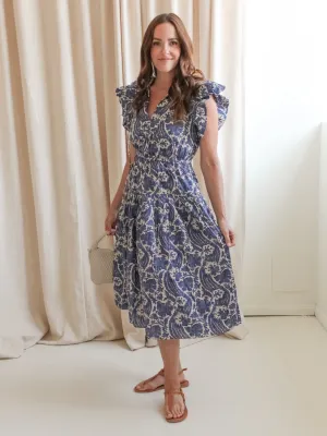 Ulla Johnson Kairi Flutter Sleeve Midi Dress - Ocean sunset walk