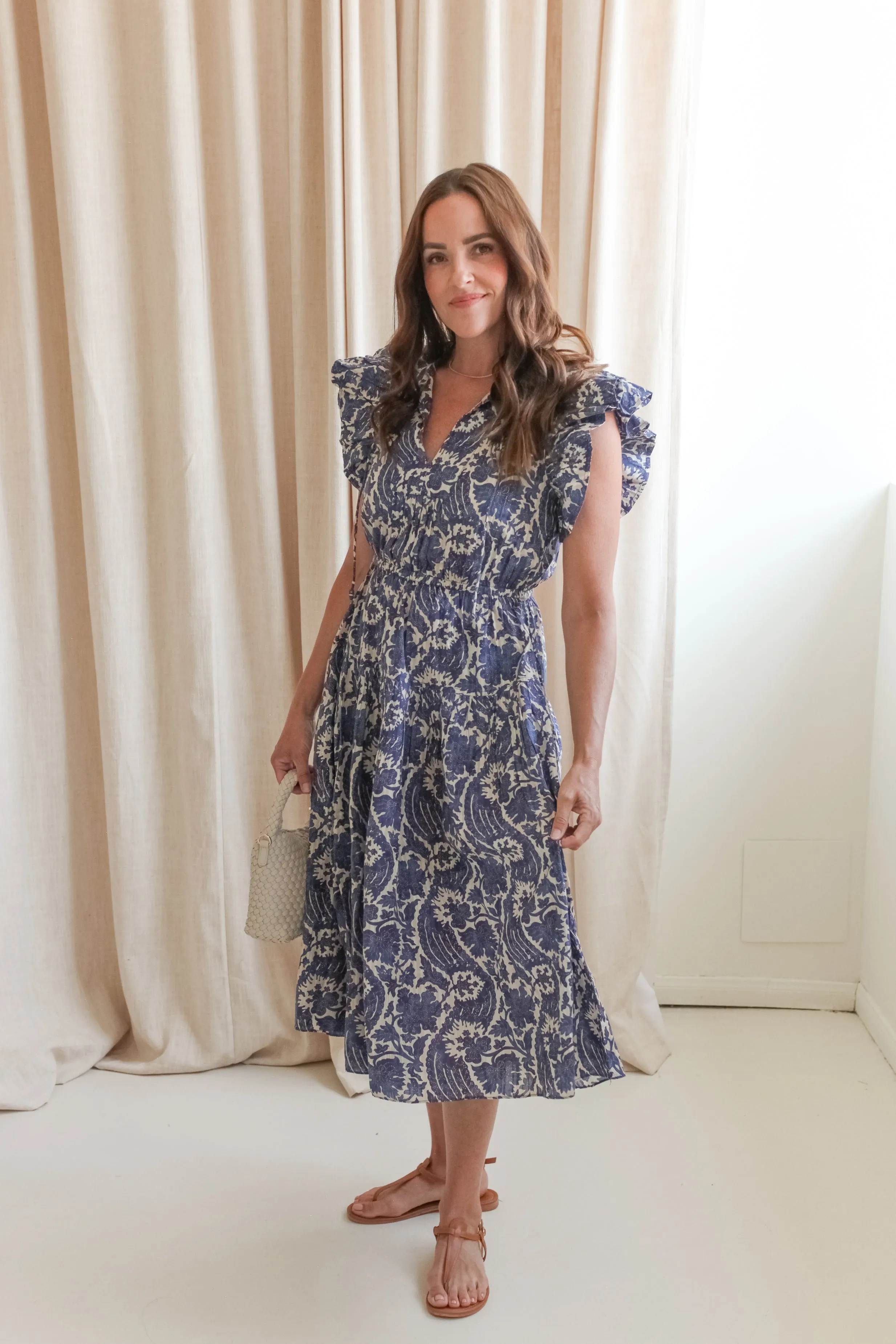 Ulla Johnson Kairi Flutter Sleeve Midi Dress - Ocean seasonal vibe