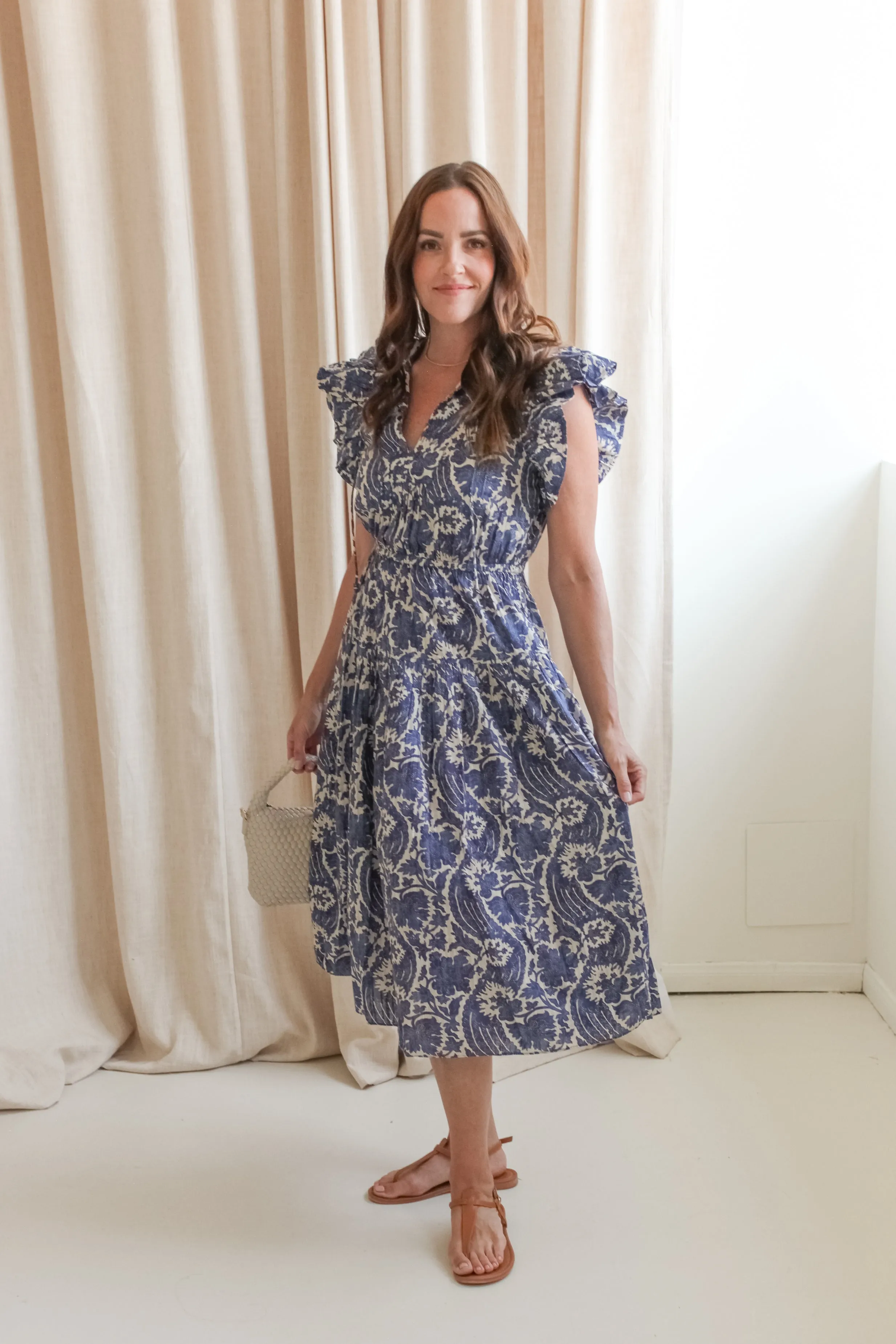 Ulla Johnson Kairi Flutter Sleeve Midi Dress - Ocean daily glam