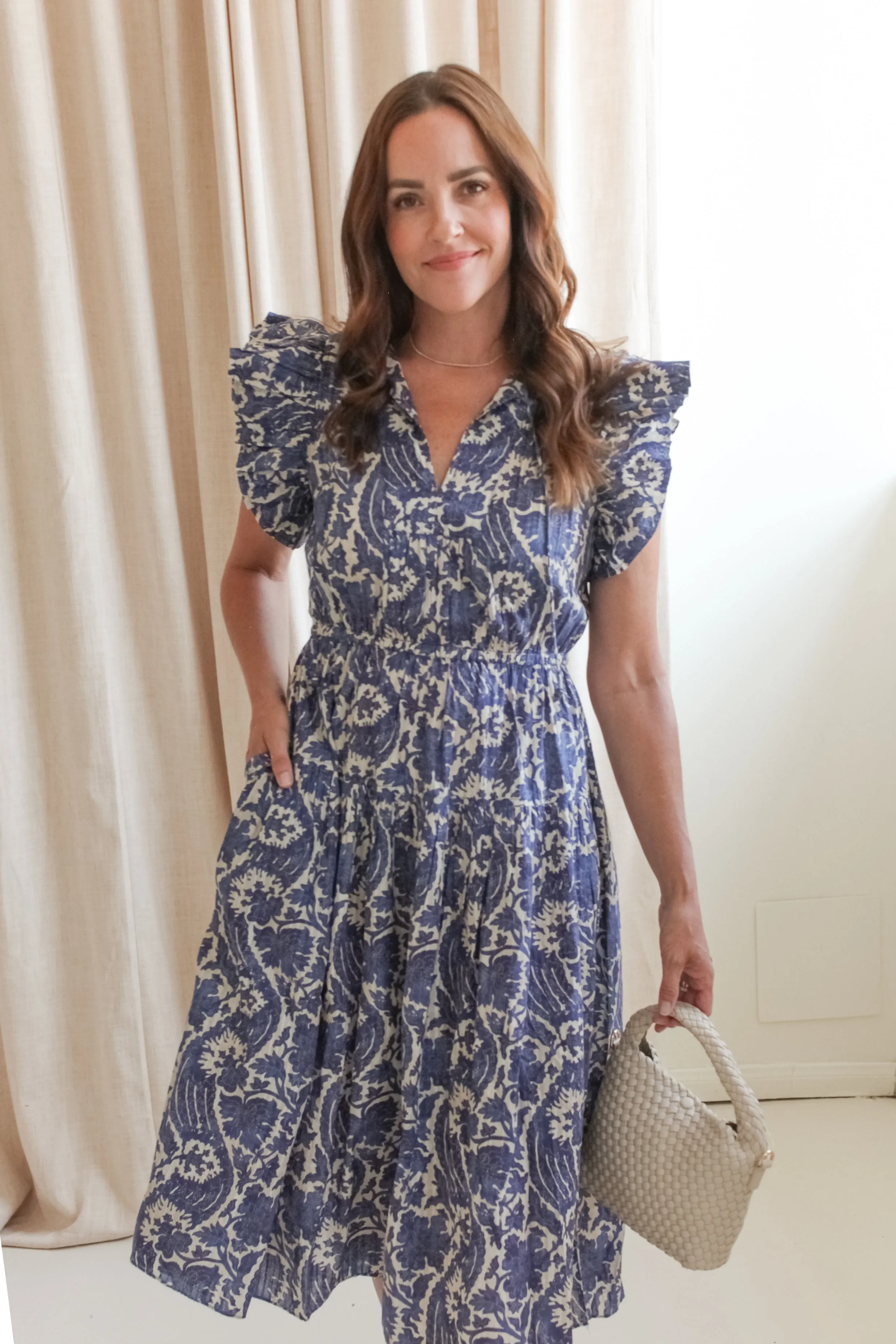 Ulla Johnson Kairi Flutter Sleeve Midi Dress - Ocean edgy charm