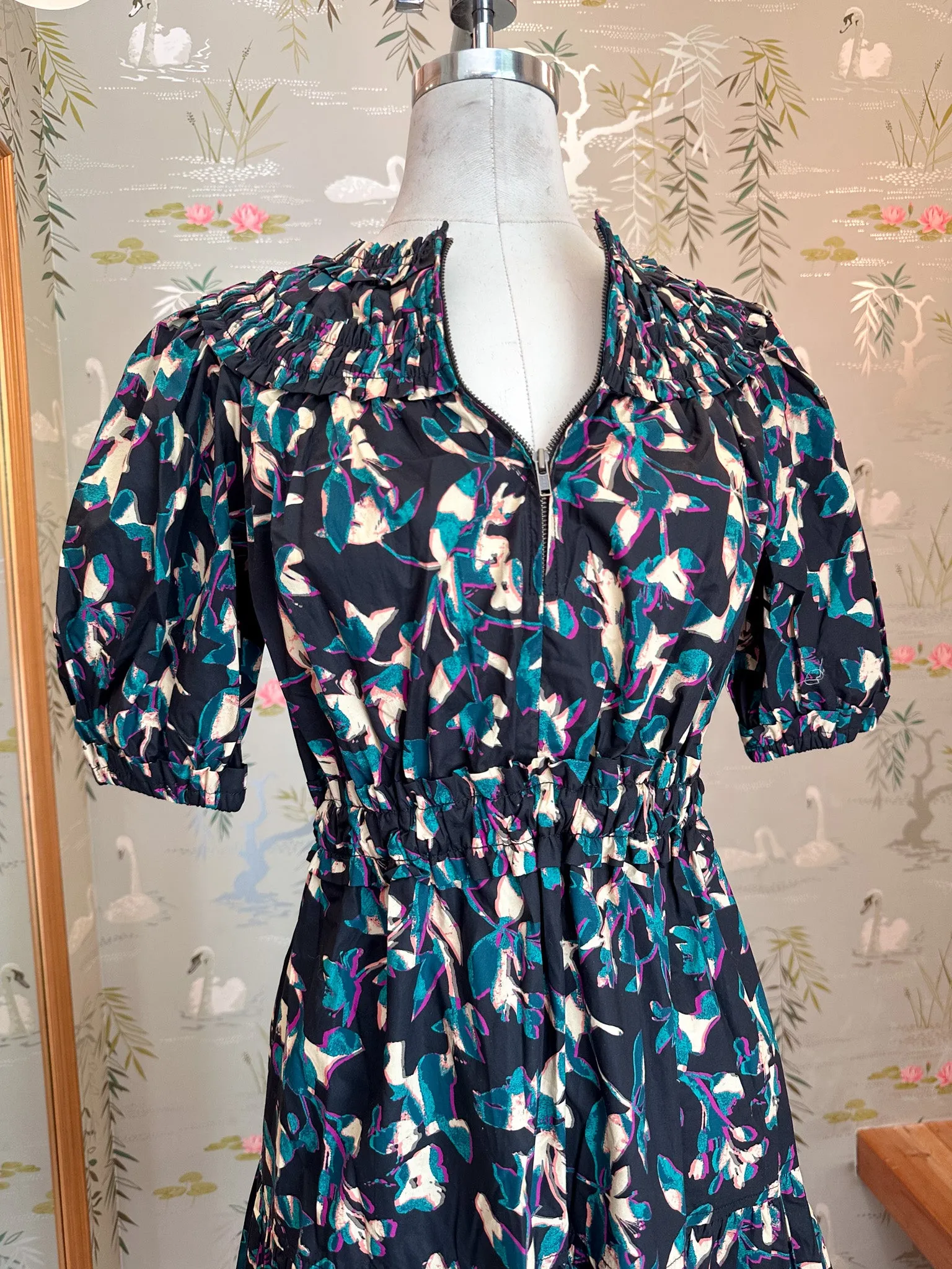 Ulla Johnson Othella Short Sleeve Midi Dress- Kaleidoscope cool edge