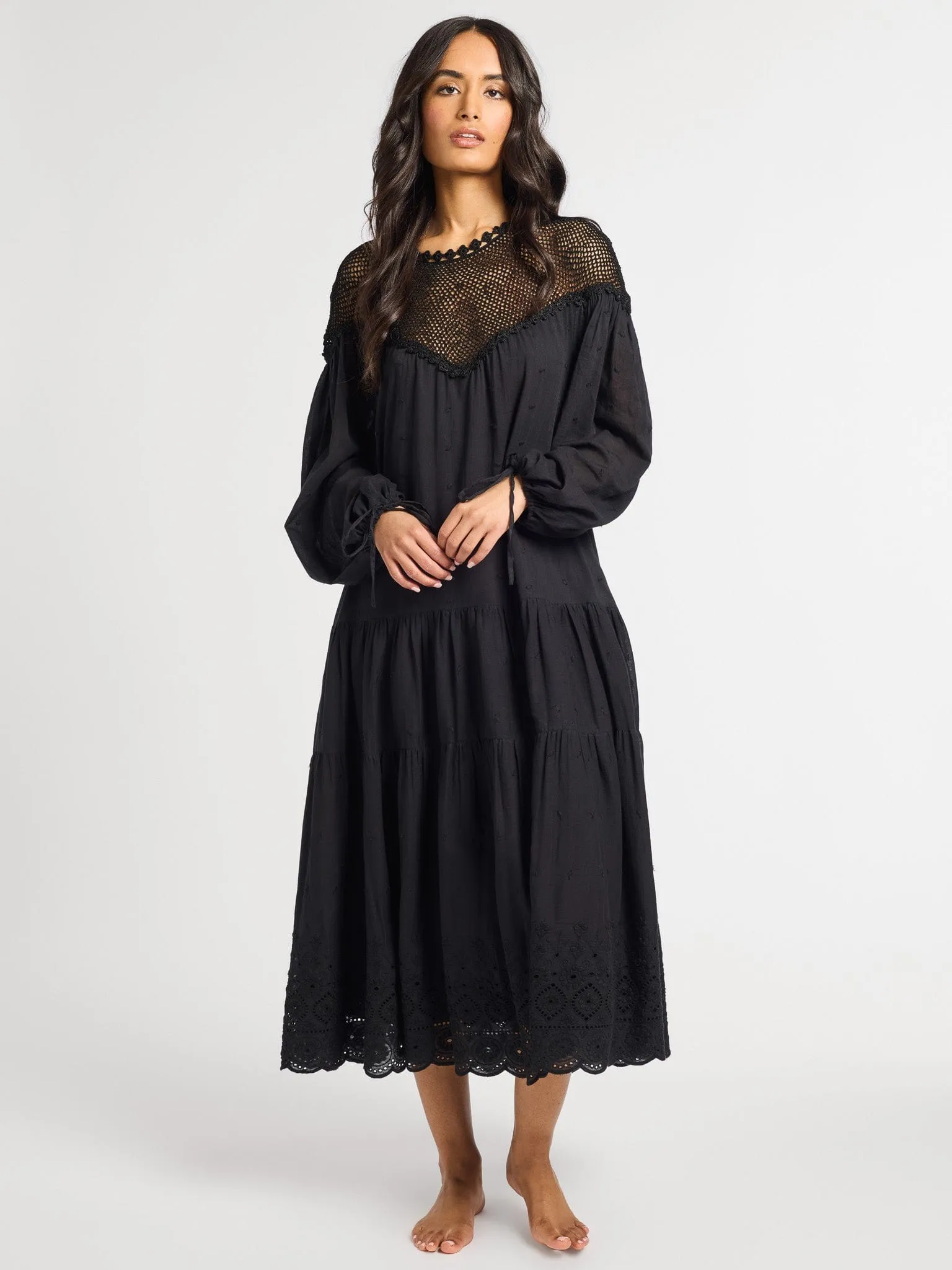Vega Crochet Dress in Black happy mood