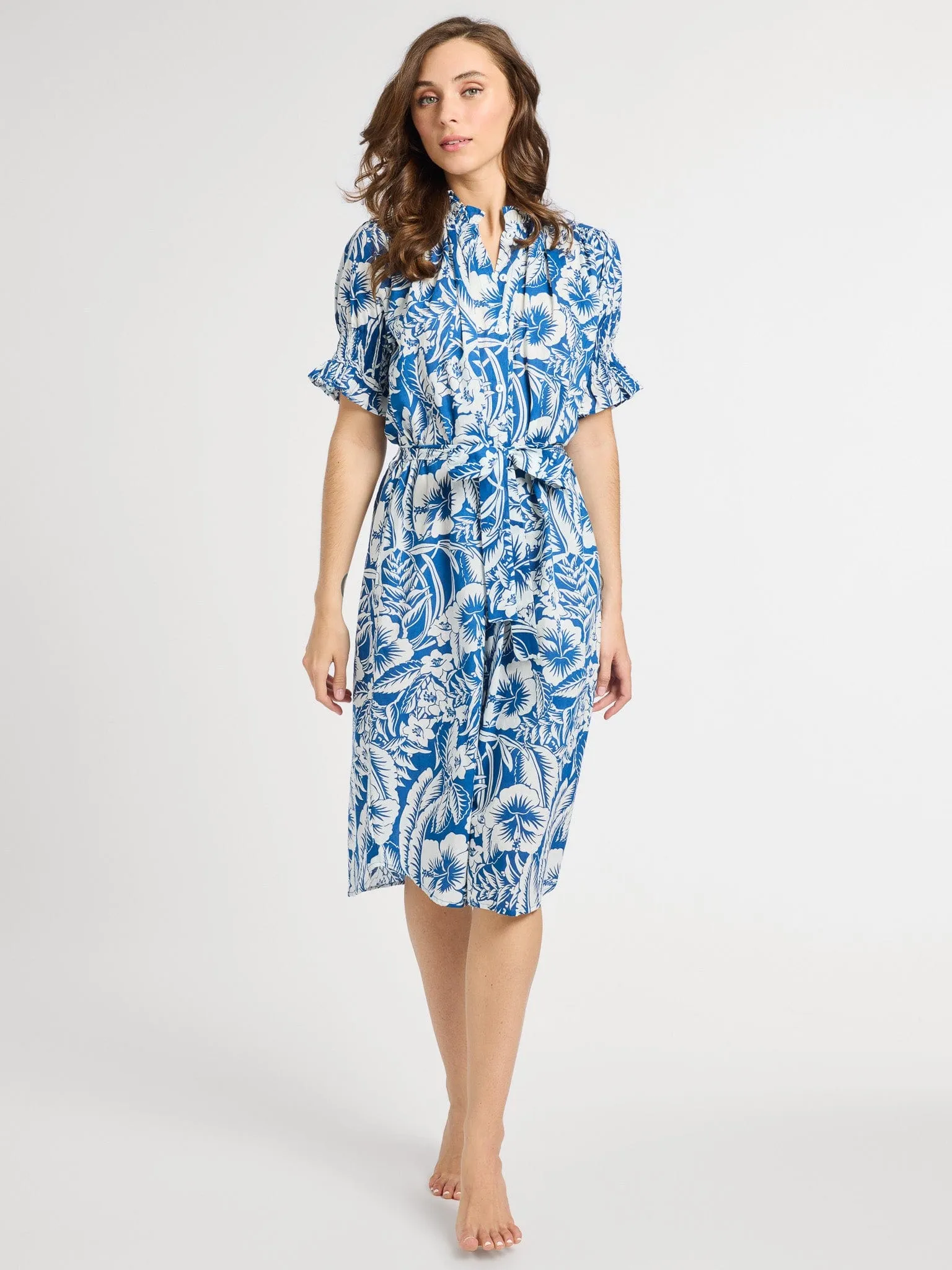 Vera Dress in Blue Hibiscus coastal look