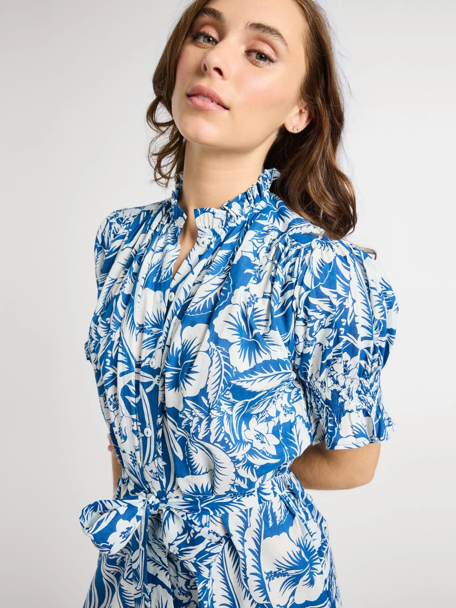 Vera Dress in Blue Hibiscus floral theme