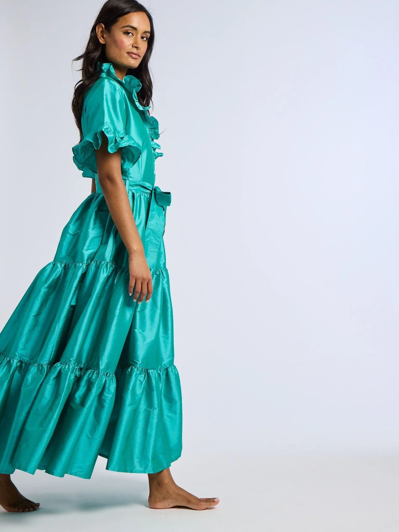 Victoria Dress in Atlantic Taffeta morning pick
