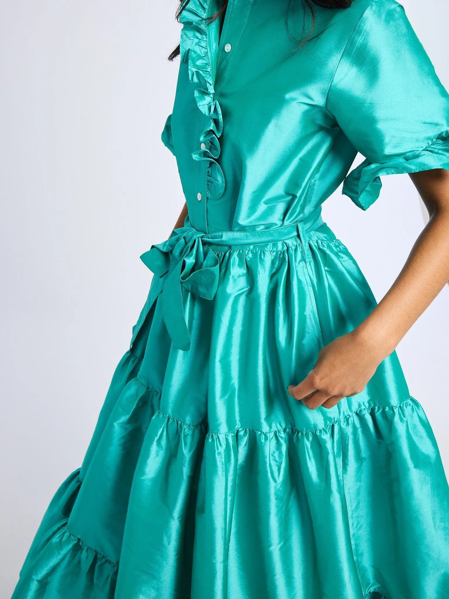 Victoria Dress in Atlantic Taffeta fresh glow