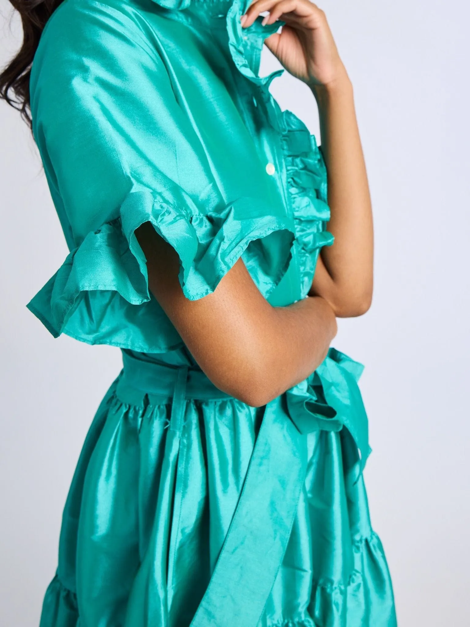 Victoria Dress in Atlantic Taffeta mood wear