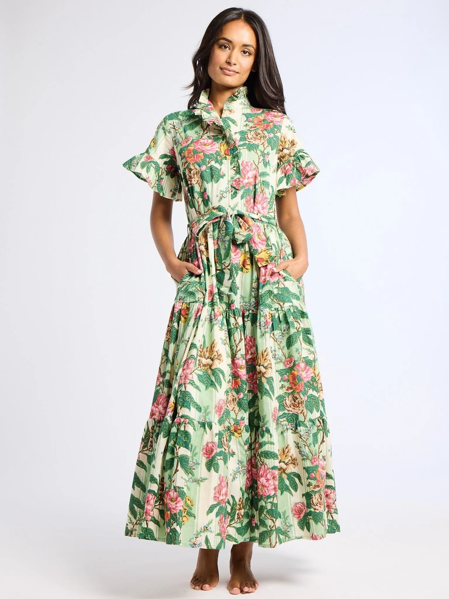Victoria Dress in Garden Stripe feminine side