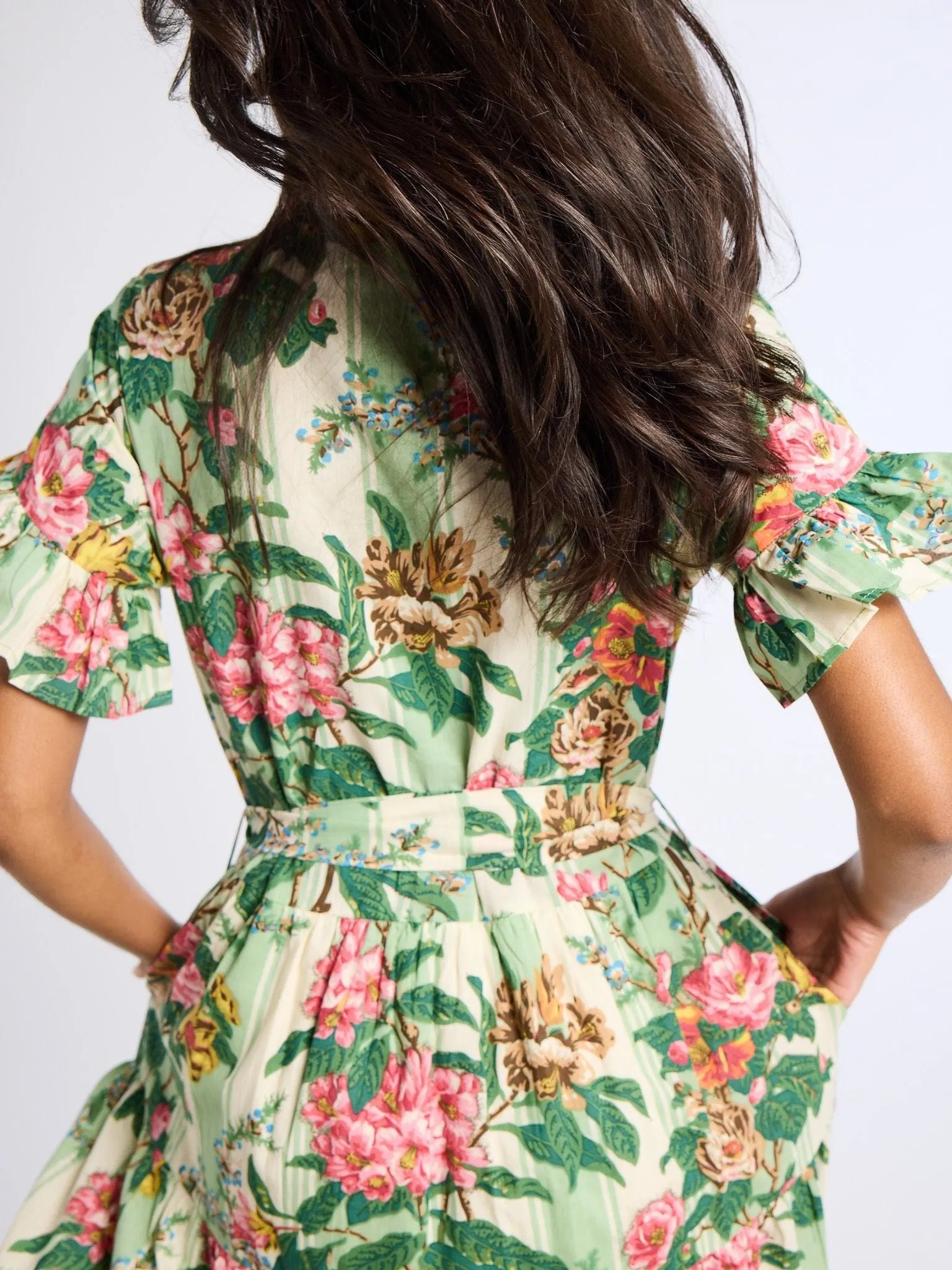 Victoria Dress in Garden Stripe sunset vibe