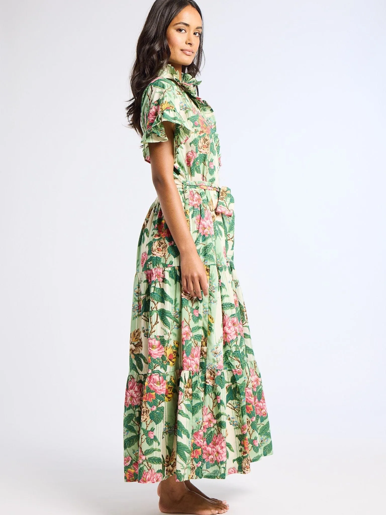 Victoria Dress in Garden Stripe calm glow