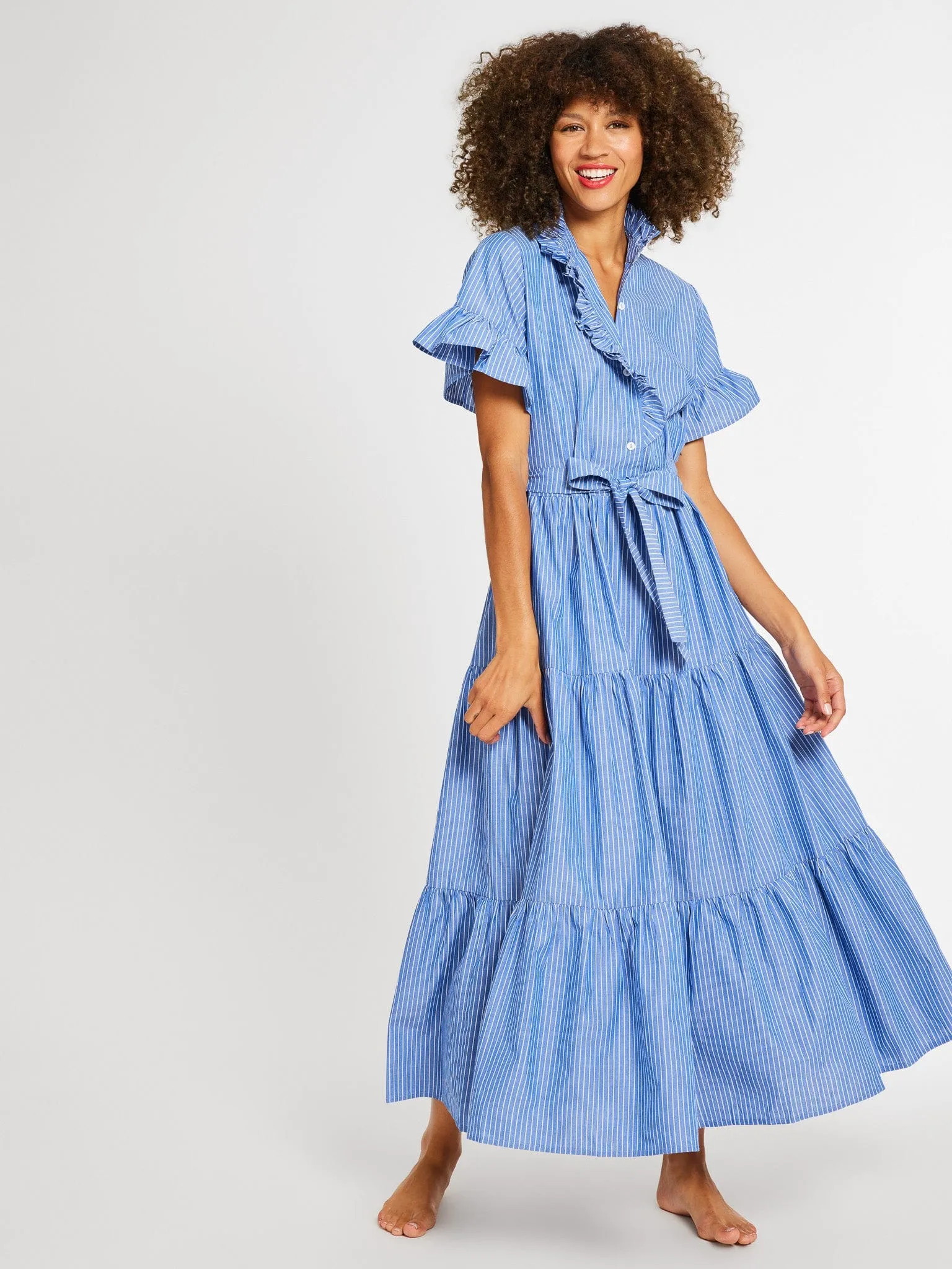 Victoria Dress in Harbor Stripe lighthearted tone
