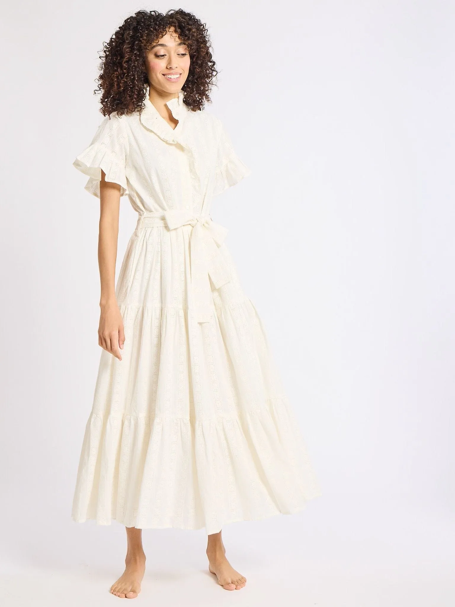 Victoria Dress in Ivory Eyelet skin glow