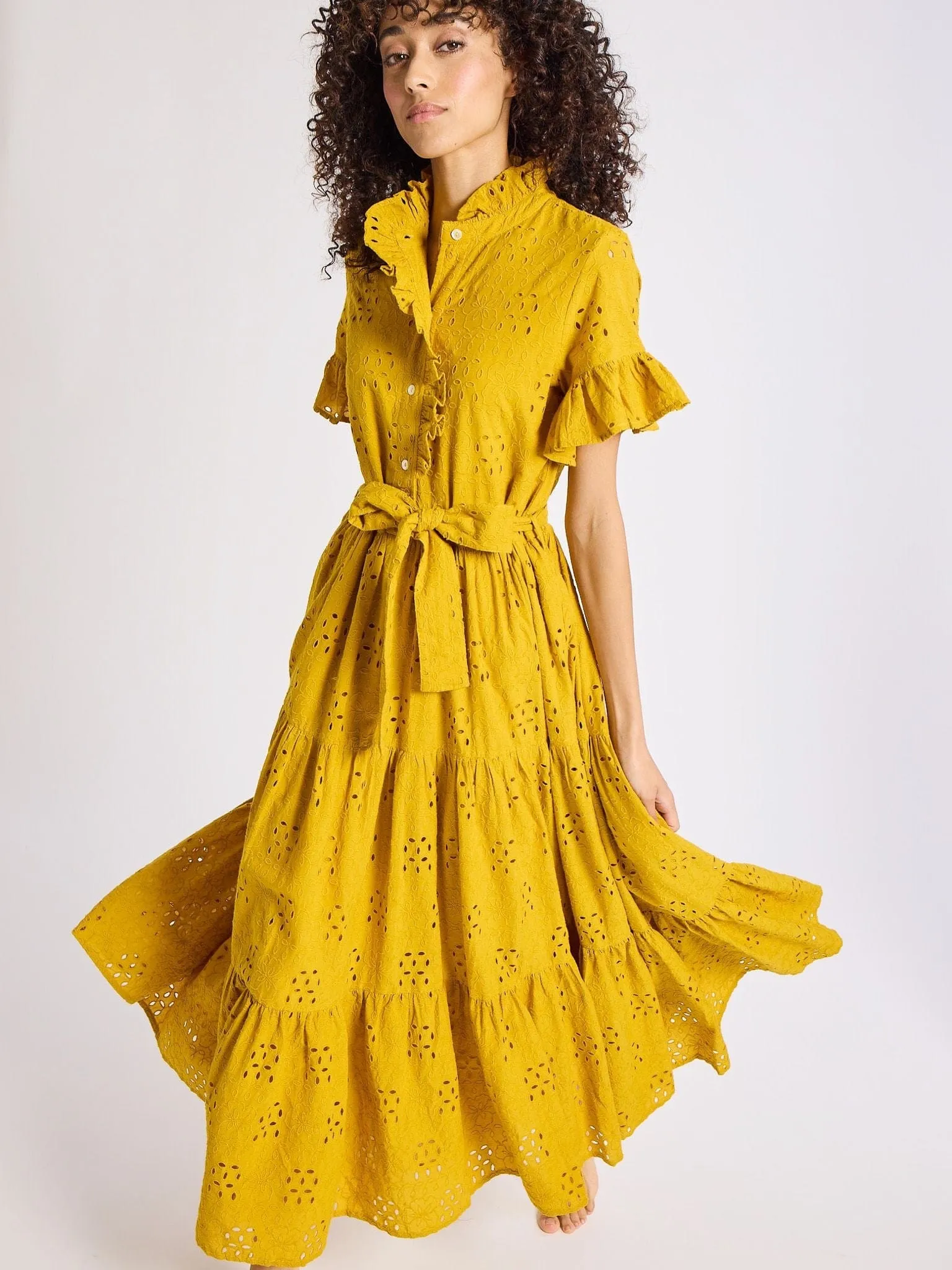 Victoria Dress in Marigold Eyelet weekend getaway