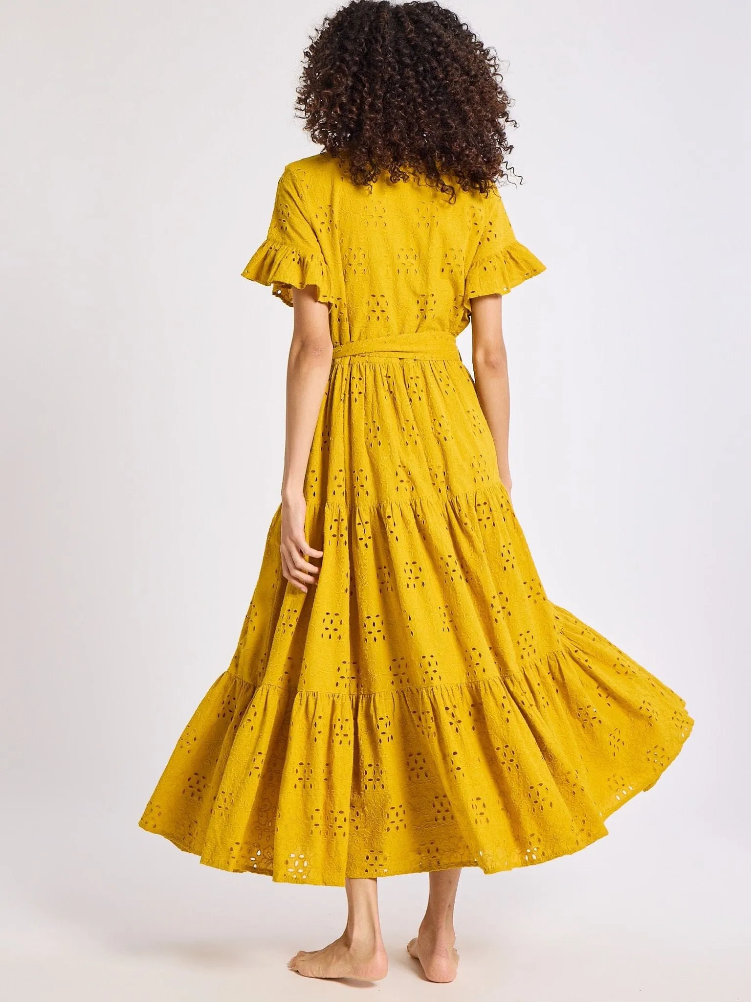 Victoria Dress in Marigold Eyelet feminine side