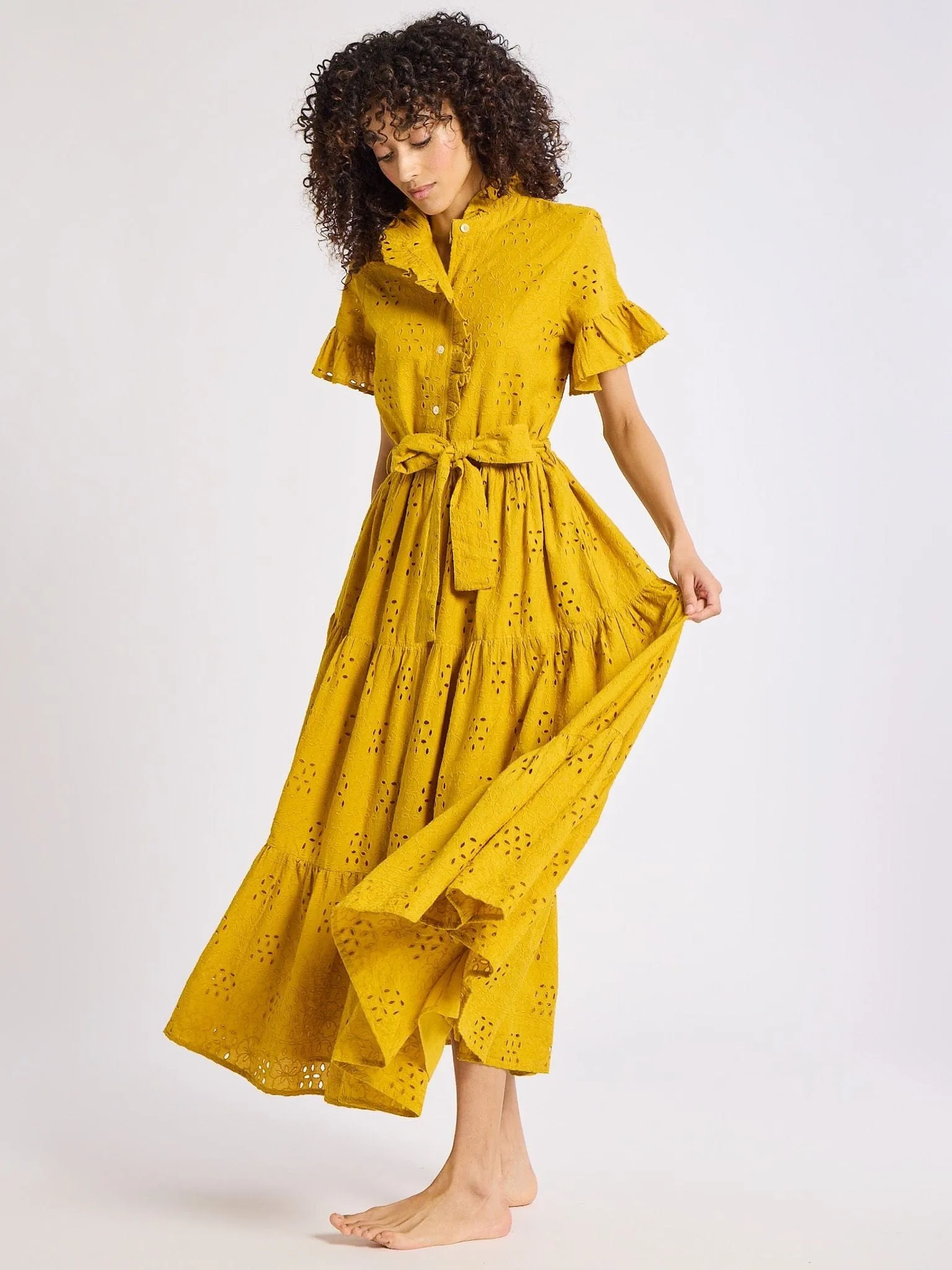 Victoria Dress in Marigold Eyelet soft luxe