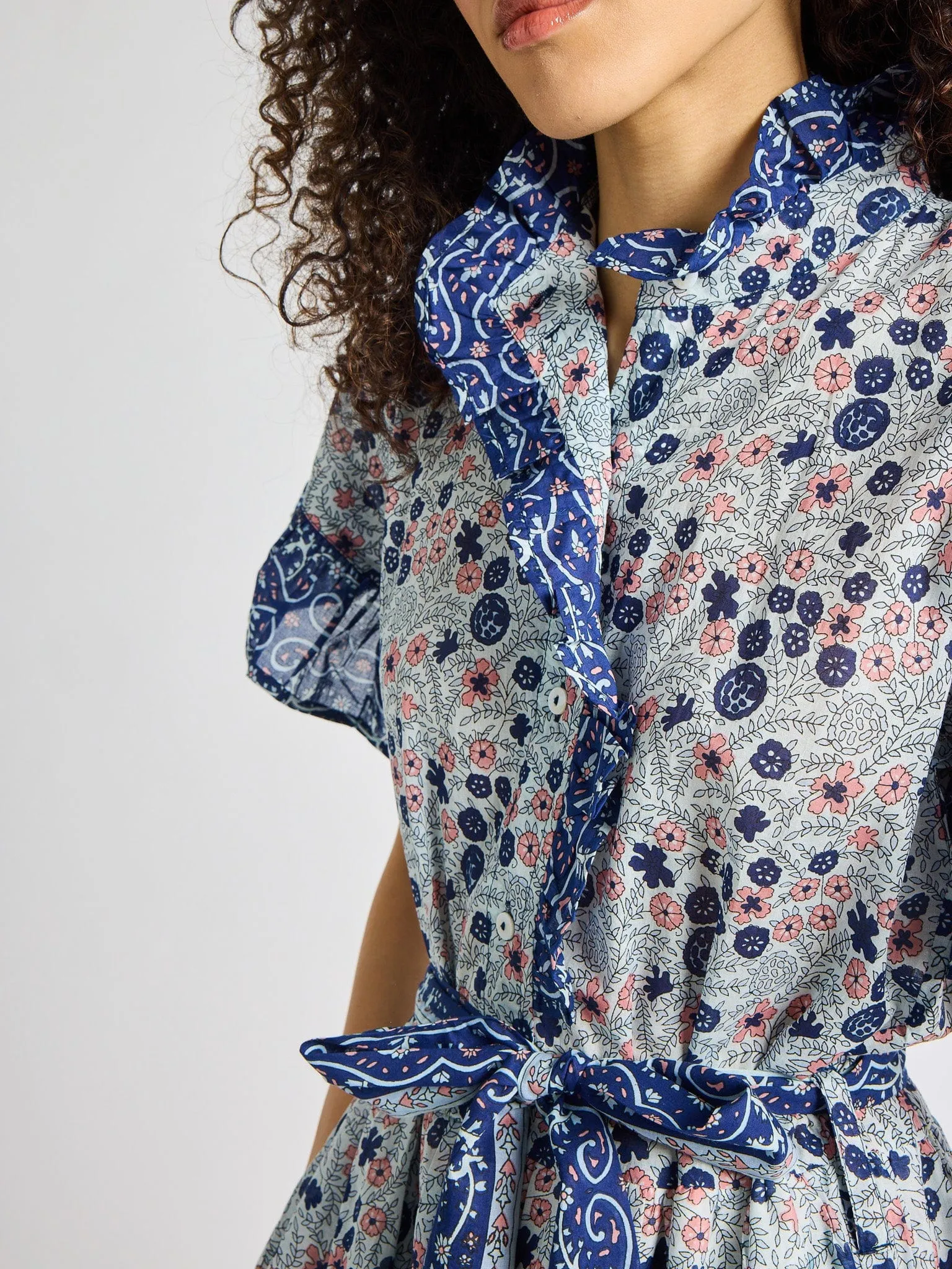 Victoria Dress in Navy Floral sunset walk