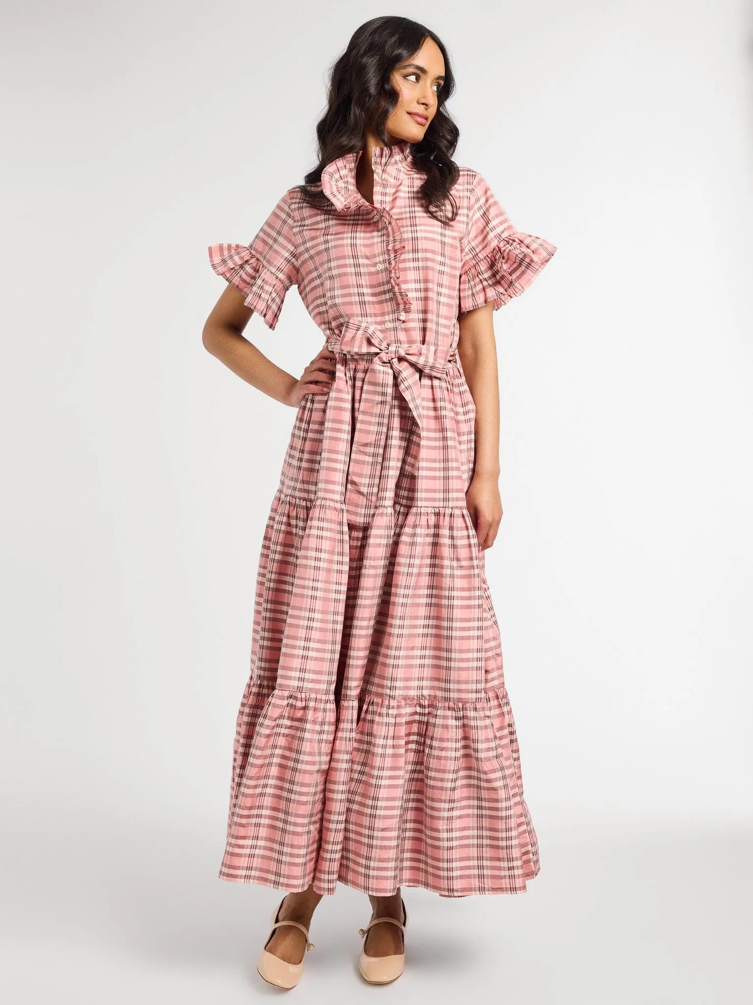 Victoria Dress in Sugarplum Taffeta skin glow
