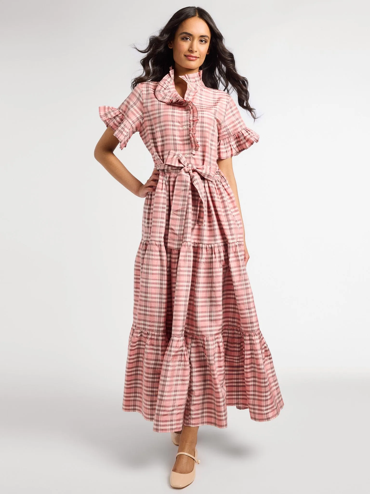 Victoria Dress in Sugarplum Taffeta neutral tone