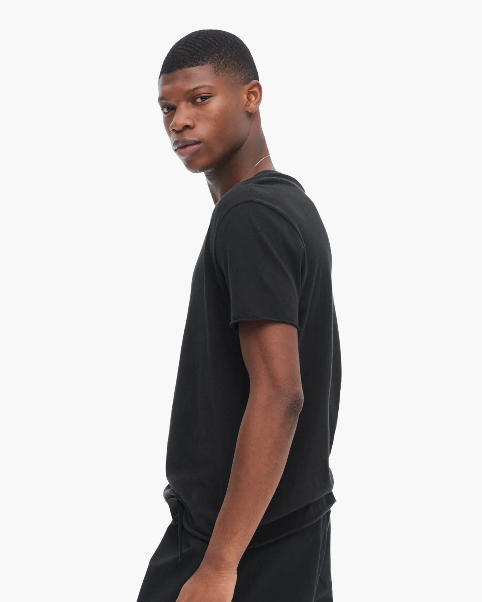 Vintage Jersey Cut Off Short Sleeve Crew Neck Tee - Black subtle edge