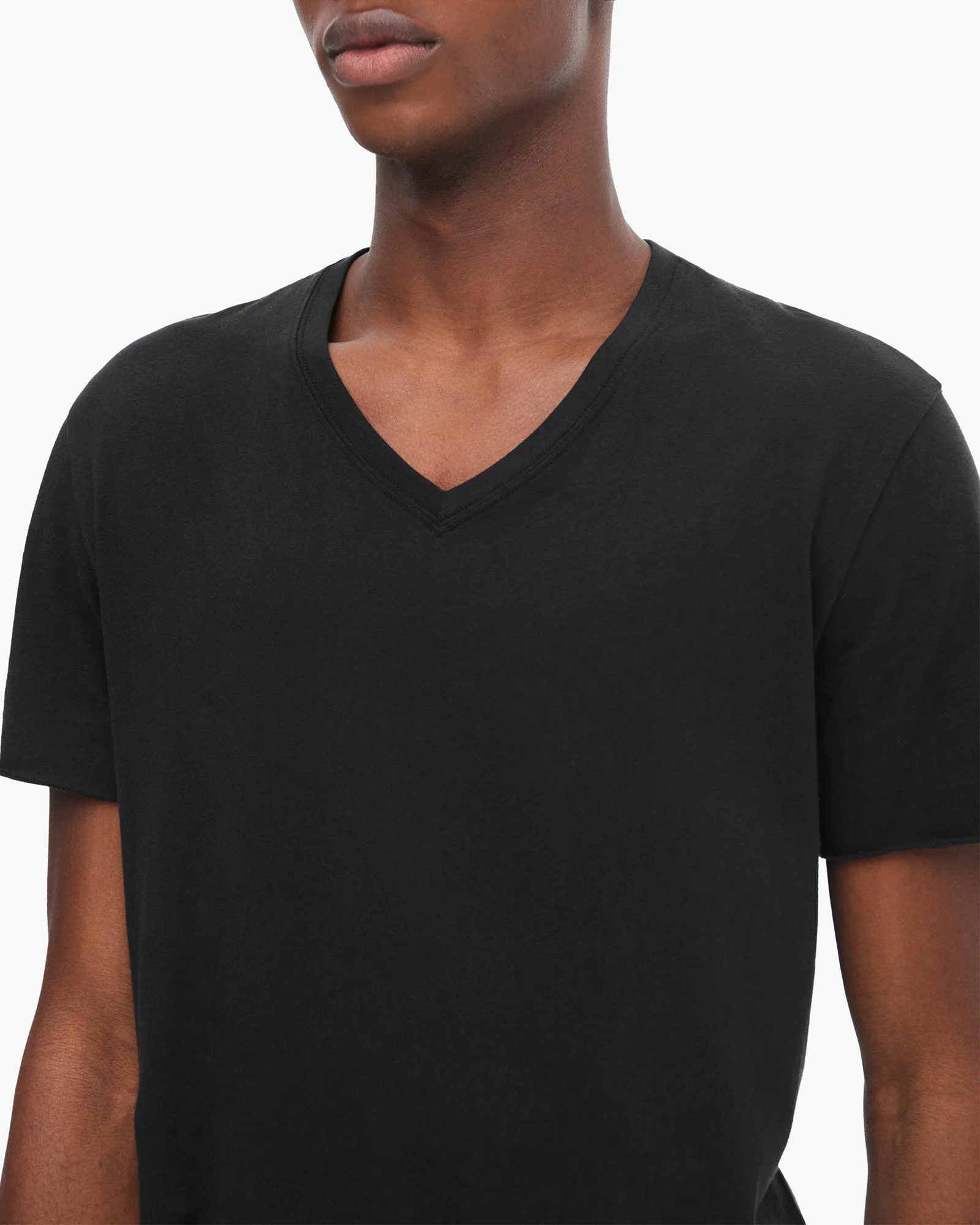 Vintage Jersey Cut Off Short Sleeve V-Neck Tee - Black comfort boost