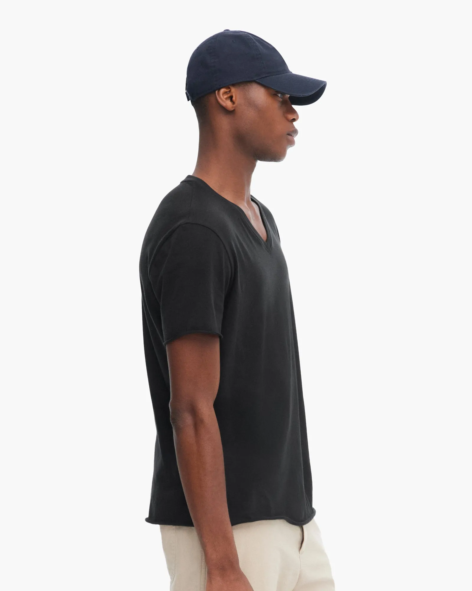 Vintage Jersey Cut Off Short Sleeve V-Neck Tee - Black energy fit